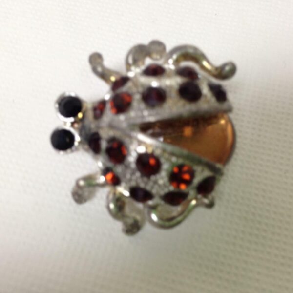 Lady Bug, Silver Tone Jelly Belly Rhinestone Brooch 1.25in x 1.25in