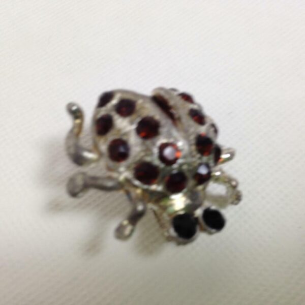 Lady Bug, Silver Tone Jelly Belly Rhinestone Brooch 1.25in x 1.25in