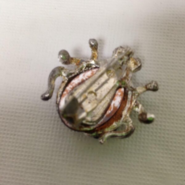 Lady Bug, Silver Tone Jelly Belly Rhinestone Brooch 1.25in x 1.25in