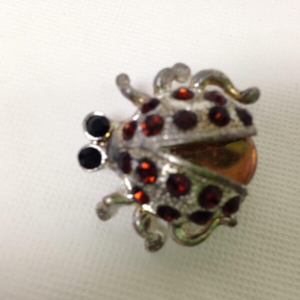 Lady Bug, Silver Tone Jelly Belly Rhinestone Brooch 1.25in x 1.25in