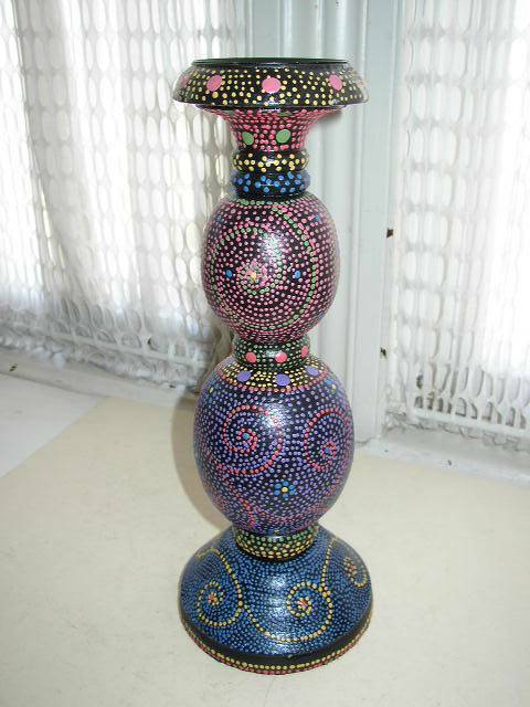 Vintage, Large, 14-inch Wicker Dot Painted Candle Stand