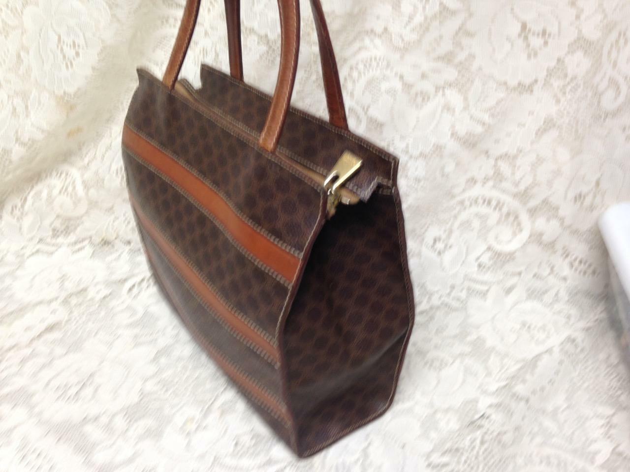 Celine, Paris, Italy Brown Macadam Small Tote-Handbag 10in x 9in x 2.5in