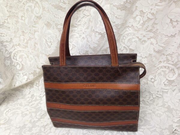 Celine, Paris, Italy Brown Macadam Small Tote-Handbag 10in x 9in x 2.5in