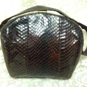 Vintage, Genuine Brown Snakeskin Leather Handbag 8in x 7inx 3in