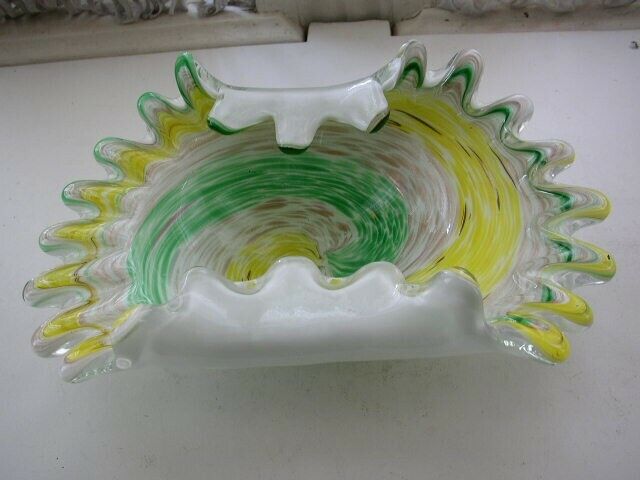 Fabulous, Ruffled, Cased Colorful Art Glass Vase or Bowl