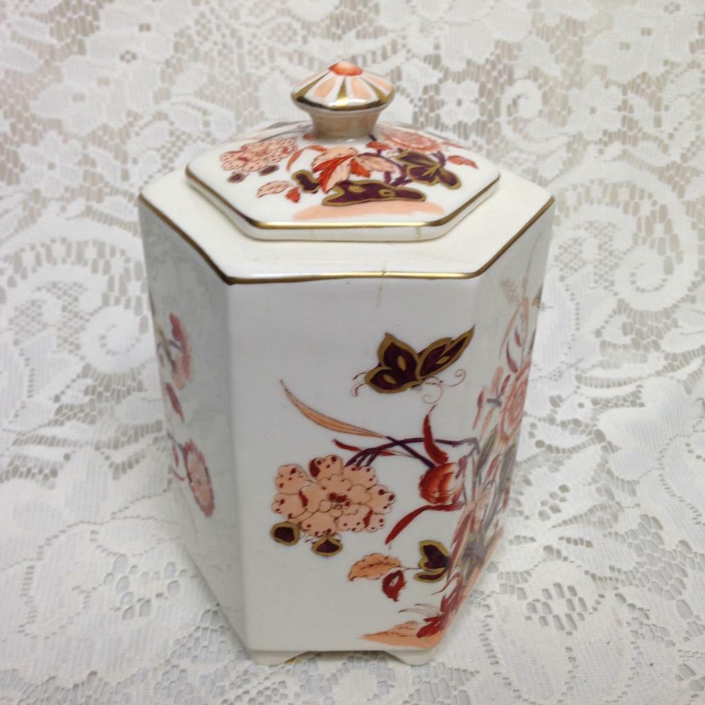 Antique, Masons, England, Pink Floral 6in x 4in Prune Jar or Tea Caddy