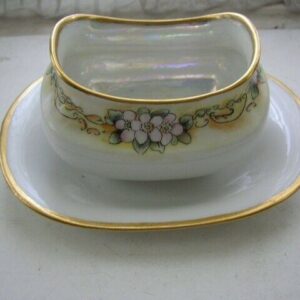 Vintage, Limoges Luster-Floral Gravy Boat