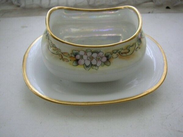 Vintage, Limoges Luster-Floral Gravy Boat