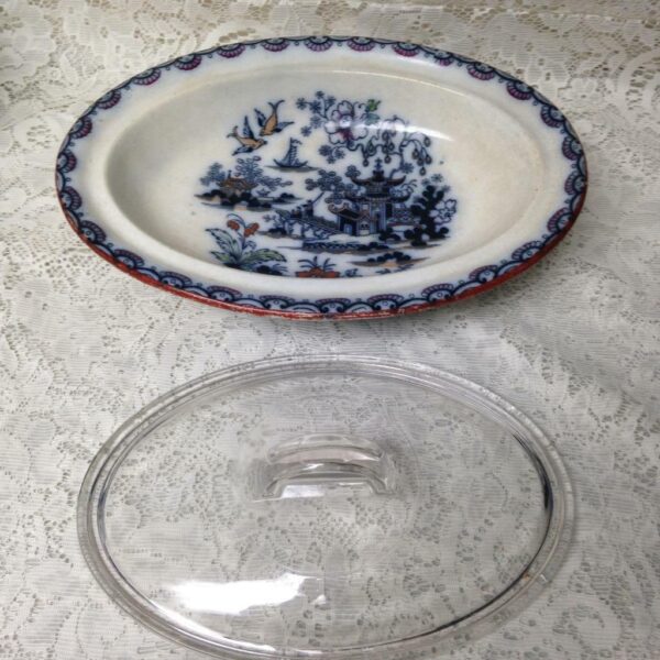 Antique, Flow Blue , Variant Gaudy Willow, E.M. Co., England, Soup Bowl-Tureen