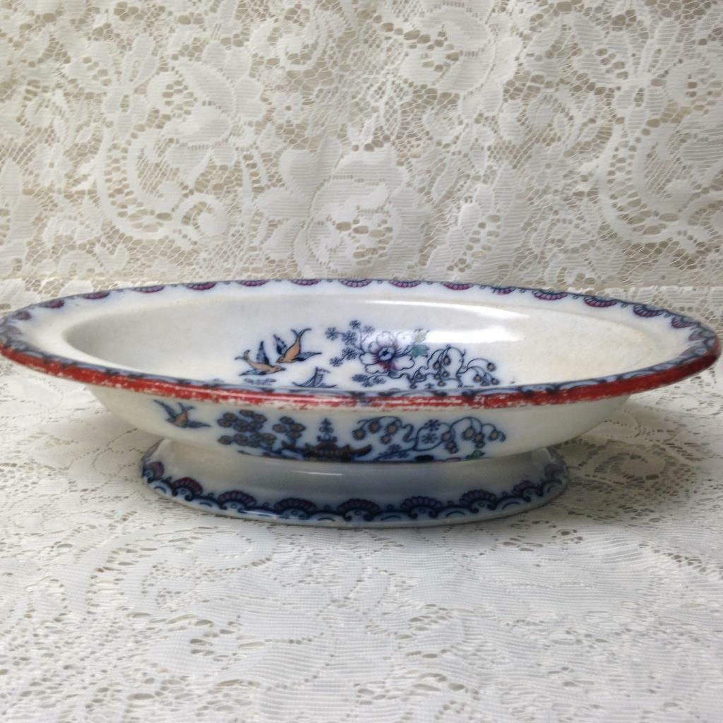 Antique, Flow Blue , Variant Gaudy Willow, E.M. Co., England, Soup Bowl-Tureen