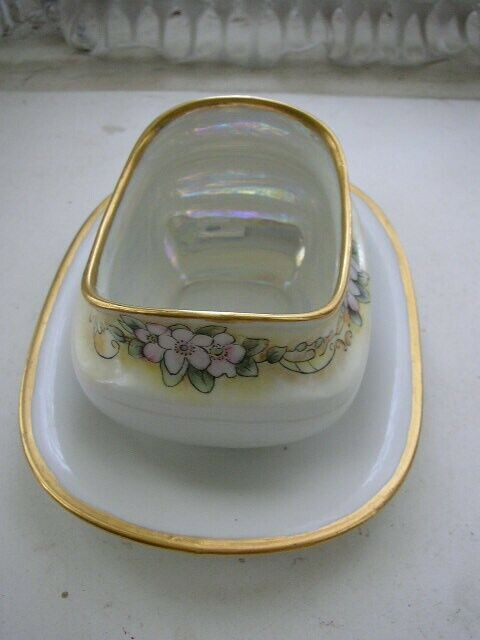 Vintage, Limoges Luster-Floral Gravy Boat