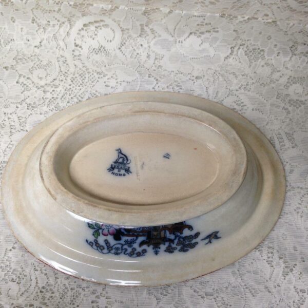 Antique, Flow Blue , Variant Gaudy Willow, E.M. Co., England, Soup Bowl-Tureen