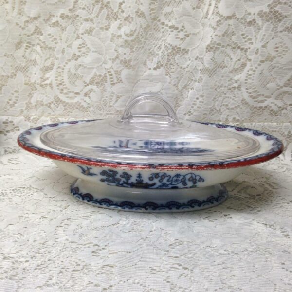 Antique, Flow Blue , Variant Gaudy Willow, E.M. Co., England, Soup Bowl-Tureen