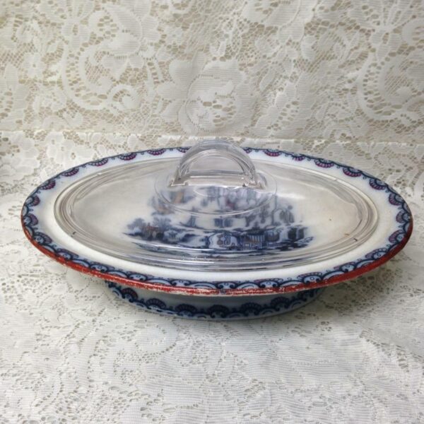 Antique, Flow Blue , Variant Gaudy Willow, E.M. Co., England, Soup Bowl-Tureen