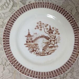 Antique, Rare, RD 24403, Brown- Blue Willow 7.5in Bread or Salad Plate