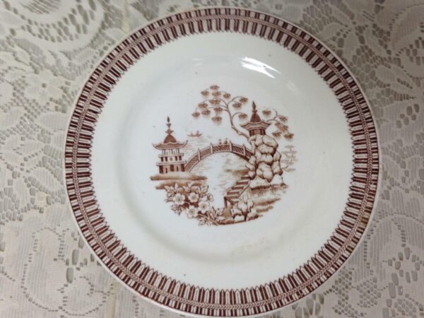 Antique, Rare, RD 24403, Brown- Blue Willow 7.5in Bread or Salad Plate