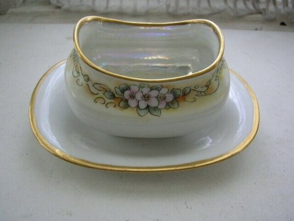 Vintage, Limoges Luster-Floral Gravy Boat