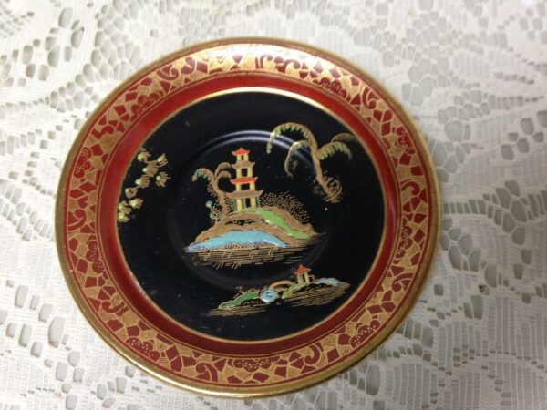 1894-1920s Carlton Ware England Polychrome Gaudy Blue Willow 4in Demi Saucer