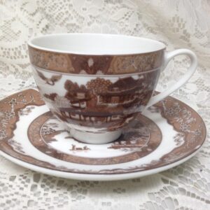 Rare, Quality, Gracie China, Variant, Old Canton Brown Willow, Cup and Saucer