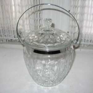 Vintage, Art Deco, 10in x 11.5in x 6.5in Glass Biscuit Jar with Chrome Handle