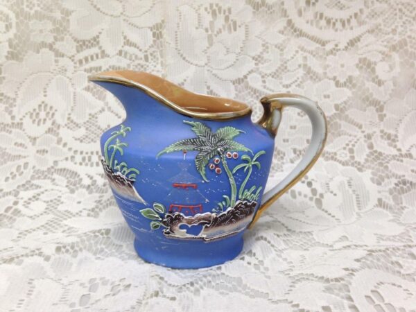 1920s, Moriyama-Morimura, Japan, Variant Gaudy Blue Willow 3pc Creamer and Sugar