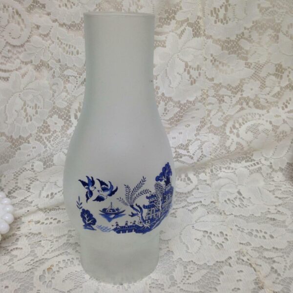 Vintage, 2pc Blue Willow Milk Glass Electric Table Lamp 14in H x 6in W