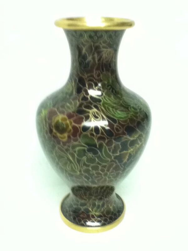 Vintage, Beautiful, 7.5in x 4in Floral Cloissone’ over Brass Vase