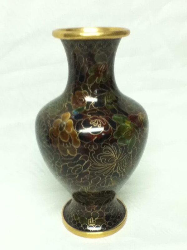 Vintage, Beautiful, 7.5in x 4in Floral Cloissone’ over Brass Vase