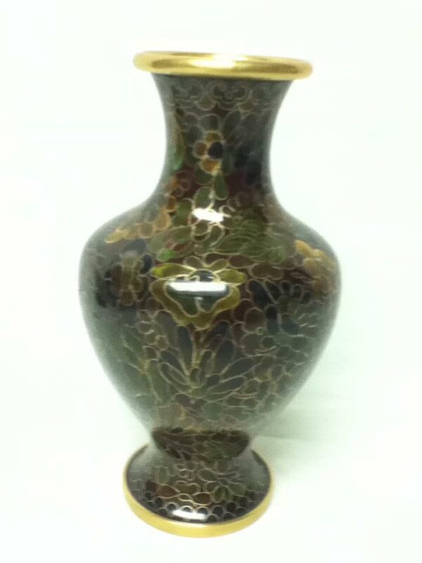 Vintage, Beautiful, 7.5in x 4in Floral Cloissone’ over Brass Vase