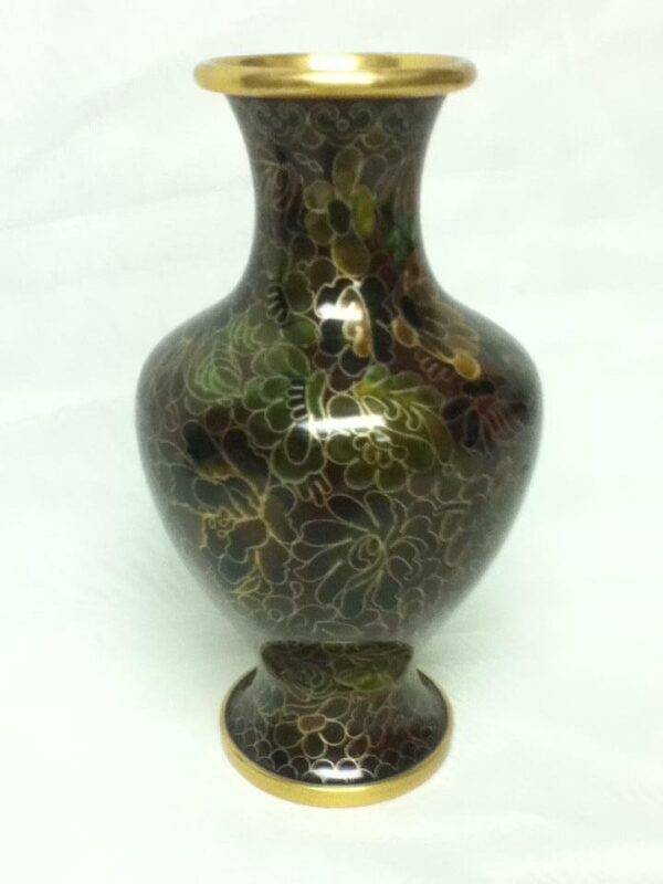 Vintage, Beautiful, 7.5in x 4in Floral Cloissone’ over Brass Vase