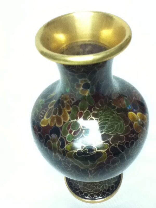 Vintage, Beautiful, 7.5in x 4in Floral Cloissone’ over Brass Vase