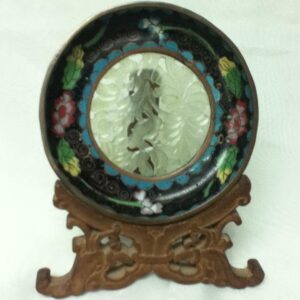 Antique, Elegant, 4.25in Cloissone Plate with Inlay Carving on Copper