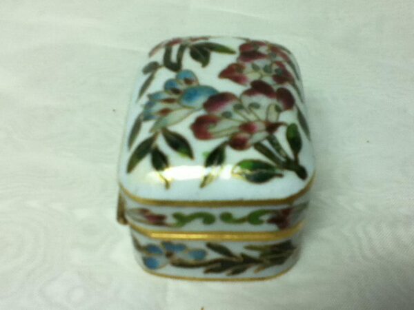 Vintage, Elegant, Cloissone Rectangular Hinged Trinket Box 2in x 1.5in x 1.5in