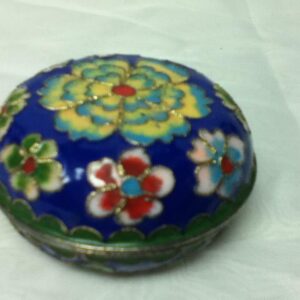 Vintage, Elegant, Enamel, Cloissone Style Round Trinket Box 2.5in x 1.5in