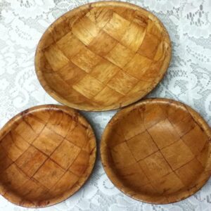 Vintage, Weavewood, 3pc Wooden Serving -Indvidual Bowls 8in x 2in; 6in x1.5in