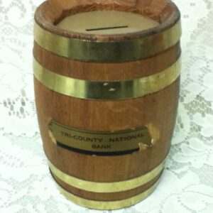 Tri-county National Bank Barrel Shape Savings Coin Bank 6.5in x 4in