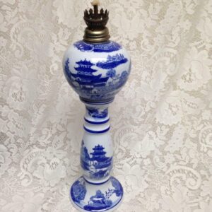 Ironstone, Rare, 11.5in T Variant, Blue Willow Chamber Oil Lamp