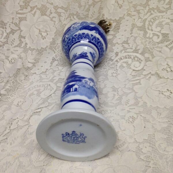 Ironstone, Rare, 11.5in T Variant, Blue Willow Chamber Oil Lamp