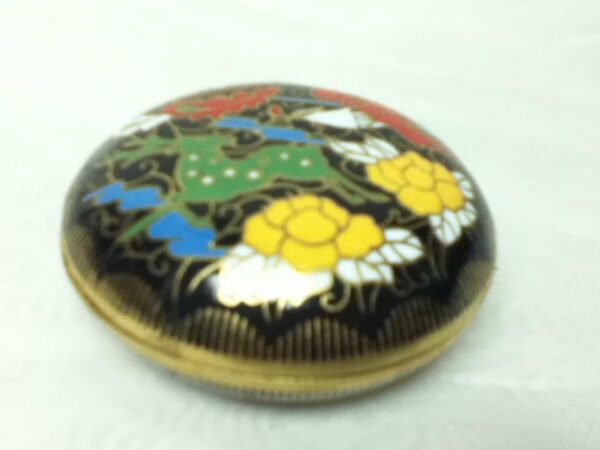 Vintage, Elegant, Cloissone Round Trinket or Powder Box 1in x 2.5in