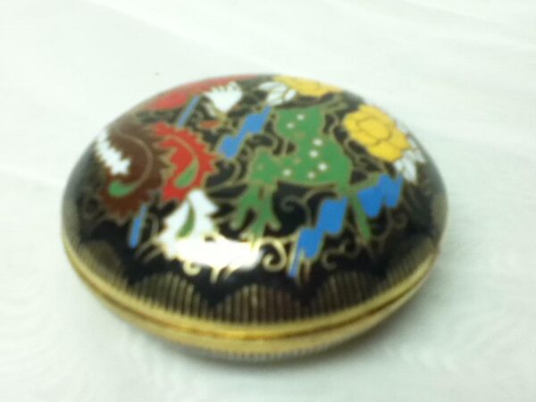 Vintage, Elegant, Cloissone Round Trinket or Powder Box 1in x 2.5in