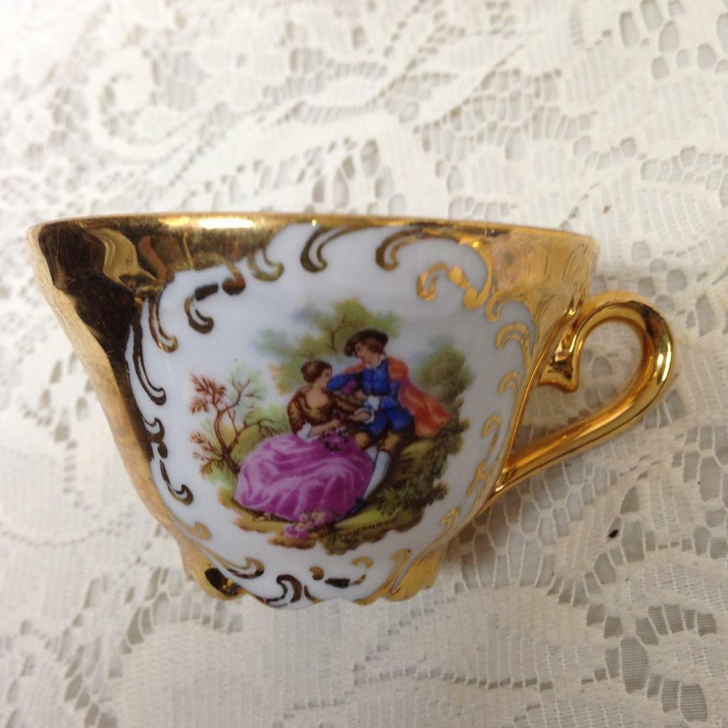 Vintage Rare, Gloria, Germany, Bavaria Gilded 2pc Cups and Saucers (B)