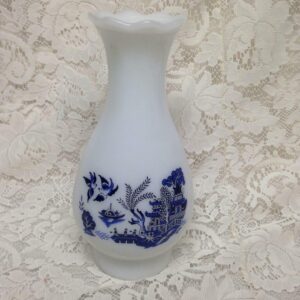 Vintage, Blue Willow Large Milk Glass Chimney 10in H x 5.5in W