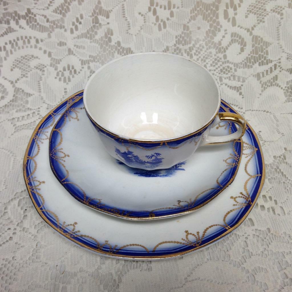 Vintage, Limoges USA Flow Blue Willow Trio Tea Set (#1)