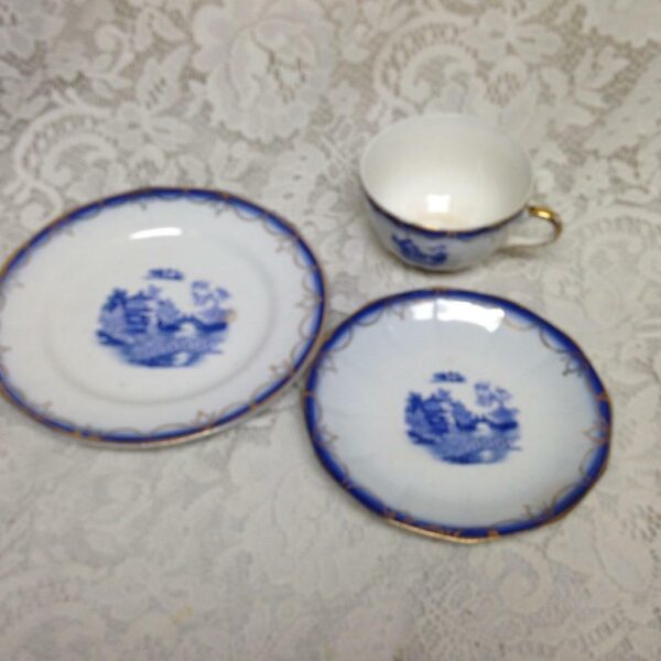 Vintage, Limoges USA Flow Blue Willow Trio Tea Set (#1)