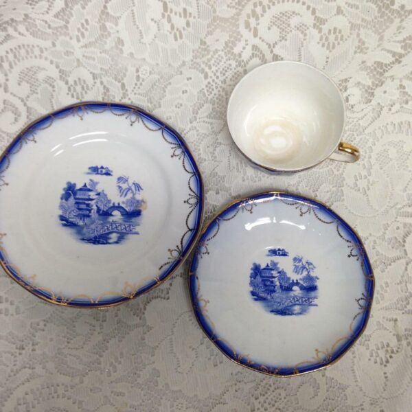 Vintage, Limoges USA Flow Blue Willow Trio Tea Set (#1)