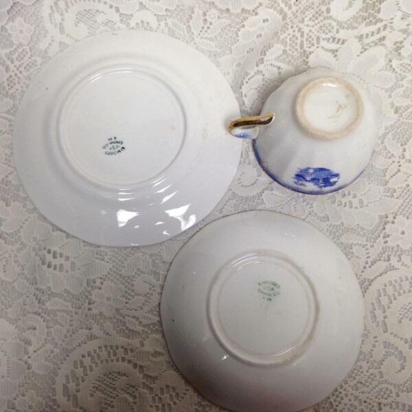 Vintage, Limoges USA Flow Blue Willow Trio Tea Set (#1)