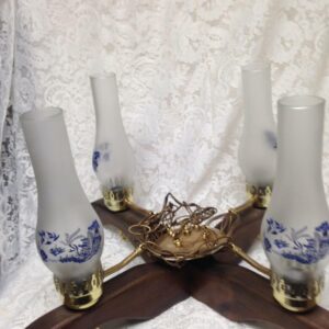 Vintage, 5pc Blue Willow Wooden Ceiling Electric Lamp 20in H x 20in W x 12in