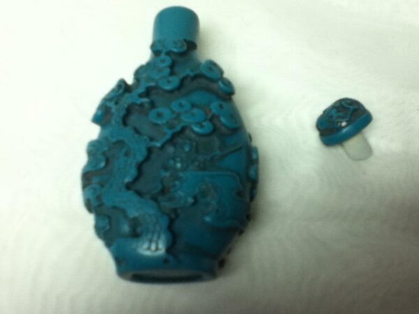 Vintage, 2pc Oval Shape Turquoise Snuff Bottle 3.5in x 2in x 1in