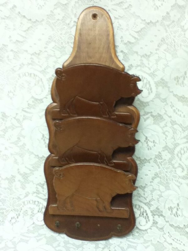 Vintage, Wooden Piggy Bills-Mail-Key Rack 20in x 8in x 3in