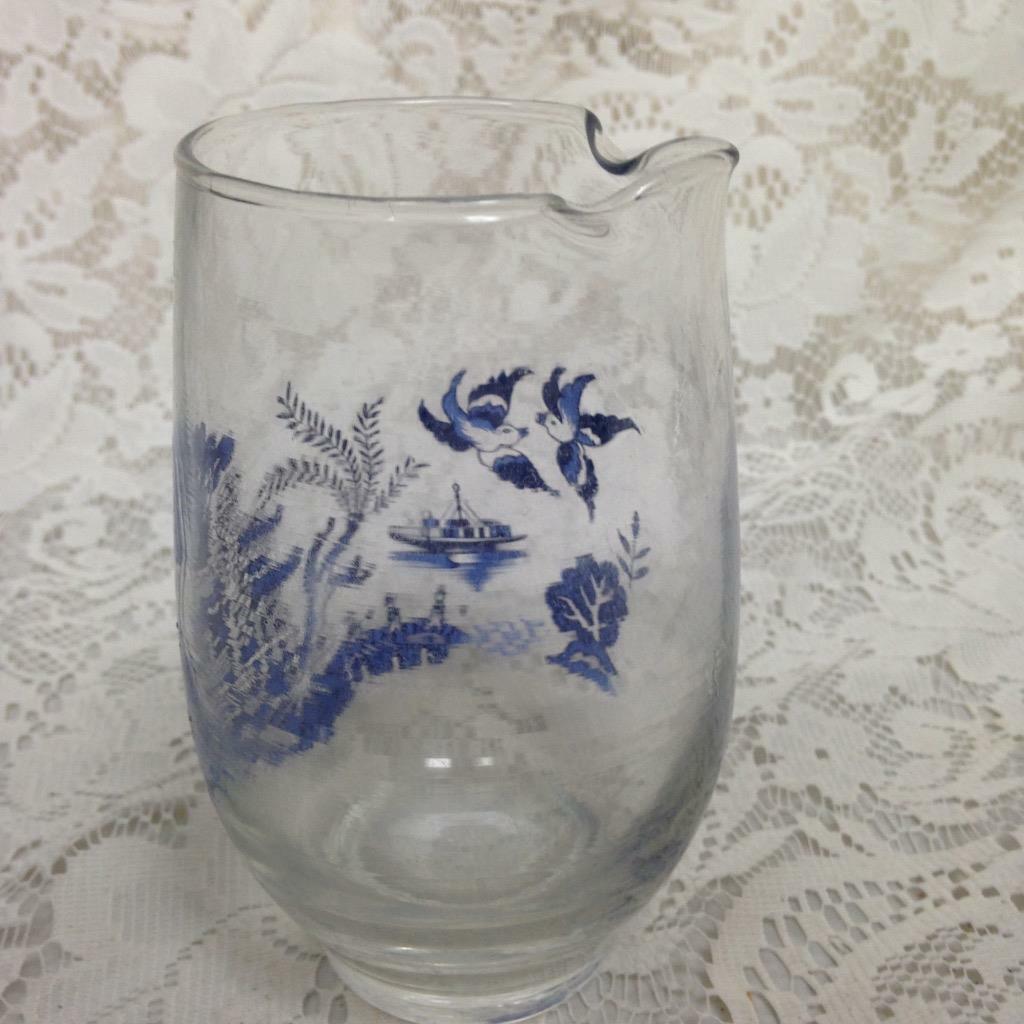 Vintage, Blue Willow Libbey Penguin Glass Tumbler 5.5in H x 3in W